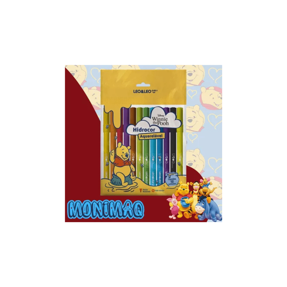 CANETA HIDROCOR AQUARELAVEL URSINHO POOH CANETA HIDROCOR AQUARELAVEL URSINHO POOH / CANETINHA / 12 CORES / LEO&LEO / PAPELARIA FOFA KAWAII - Imagem 1