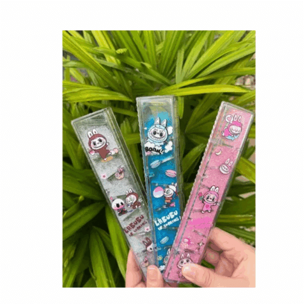 Régua com água e glitter LABUBU - papelaria fofa kawaii