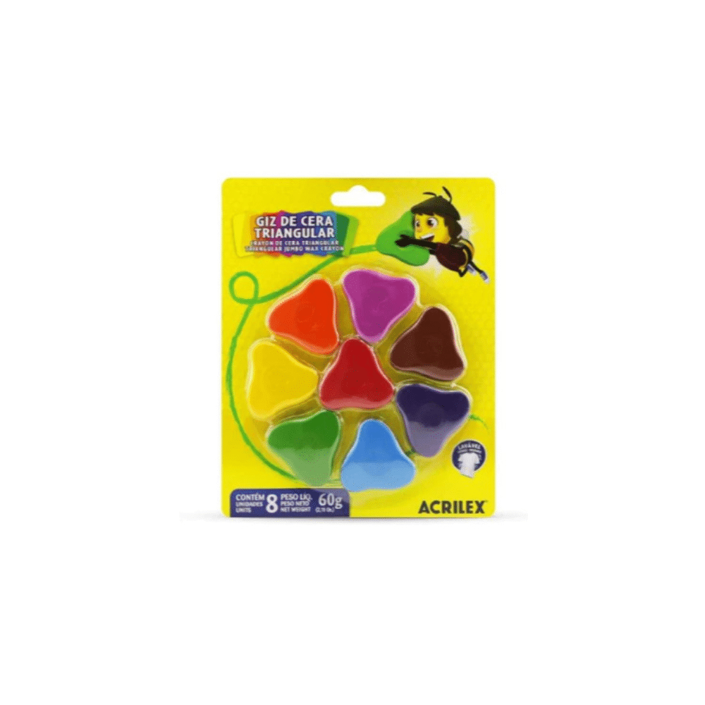 Giz de Cera Triangular com 08 Cores - Acrilex Giz de Cera Triangular com 08 Cores - Acrilex - Imagem 1