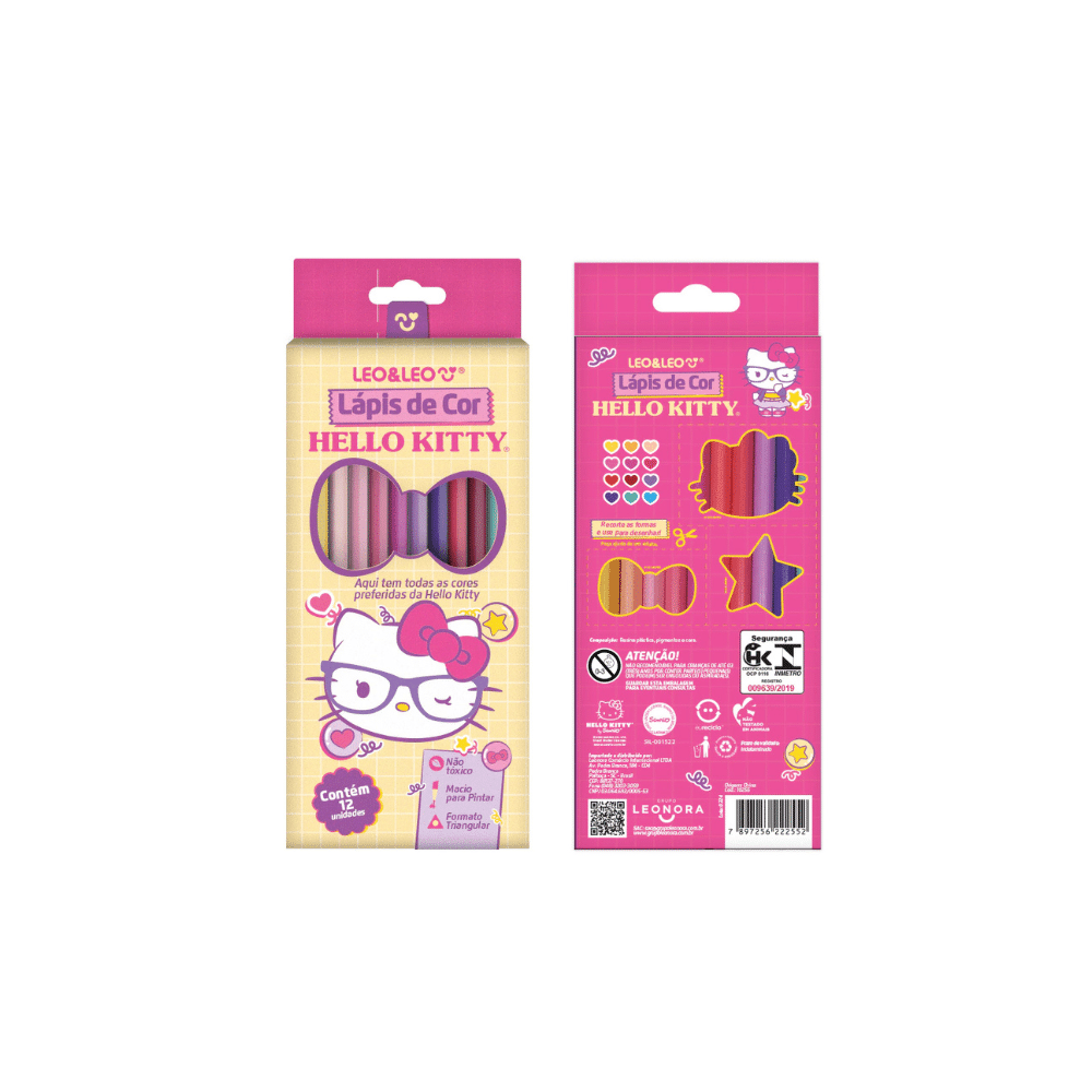LÁPIS DE COR TRIANGULAR HELLO KITTY LÁPIS DE COR TRIANGULAR HELLO KITTY / 12 CORES / LEO&LEO / LEONORA / PAPELARIA FOFA KAWAII / ESCOLAR - Imagem 1
