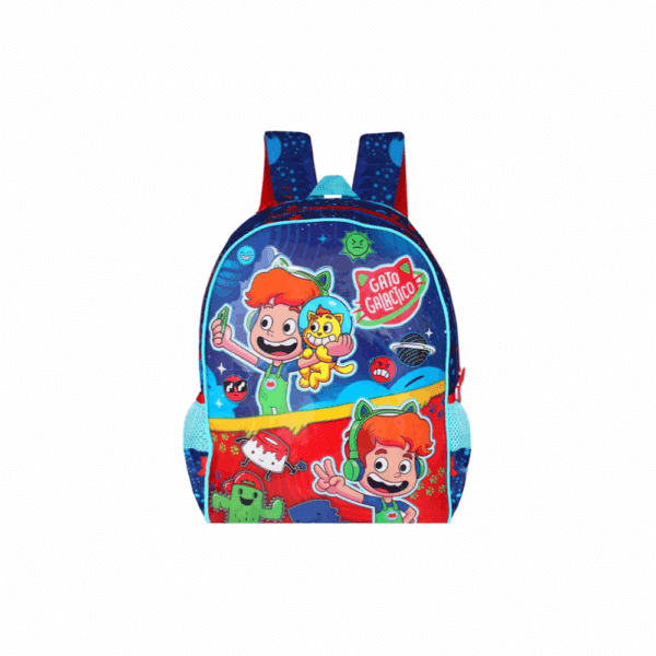 MOCHILA ESCOLAR GATO GALÁCTICO COM CAPUZ MODELO DE COSTAS - Clio Style