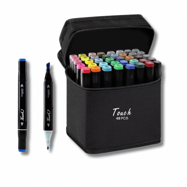 KIT ESTOJO COM 48 CANETAS MARCADORES TOUCH / BRUSH PEN / PONTA DUPLA / PAPELARIA FOFA KAWAII