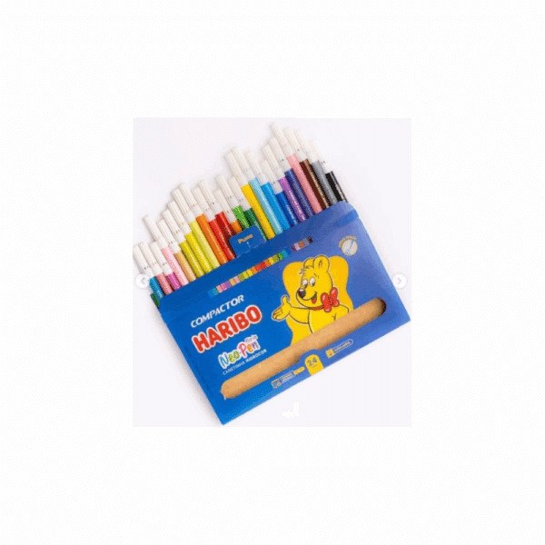 CANETINHA HARIBO / CANETA HIDROGRAFICA HARIBO 24 CORES/NEO-PEN GIGANTE/PASTEL / COMPACTOR / MATERIAL
