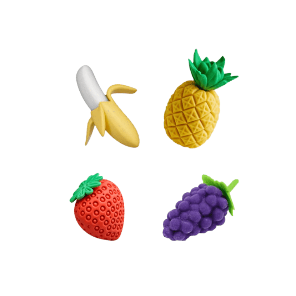 frutas1 KIT COM 4 MINI BORRACHAS FOOD TRENDS MARMITINHAS / LEO&LEO / PAPELARIA FOFA KAWAII / ESCOLAR - Imagem 1