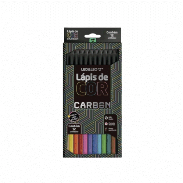 LÁPIS DE COR CARBON 12 CORES / REDONDO / LEO&LEO / LEONORA / MATERIAL ESCOLAR