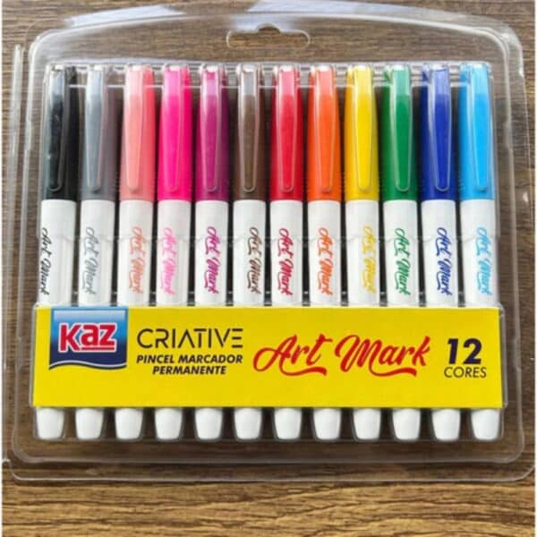 PINCEL MARCADOR PERMANENTE 12 CORES - KAZ