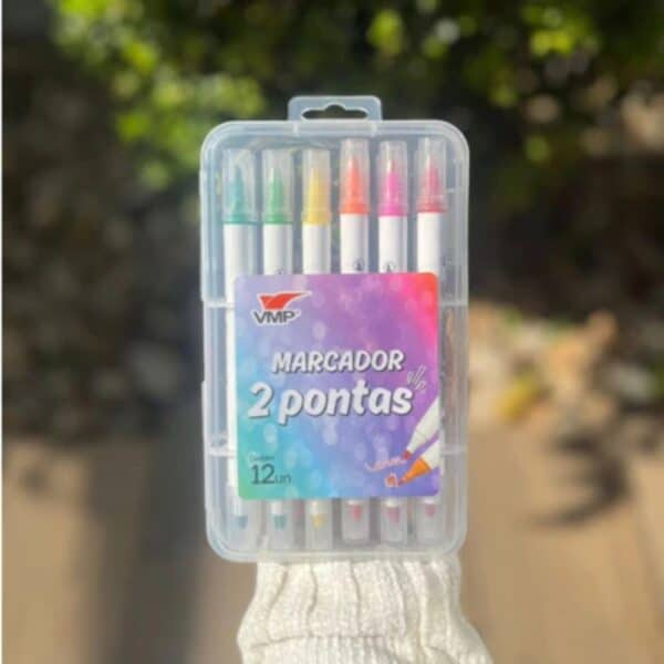 MARCADOR A BASE DE ÁGUA / CANETINHA 2 PONTAS 12 CORES VMP