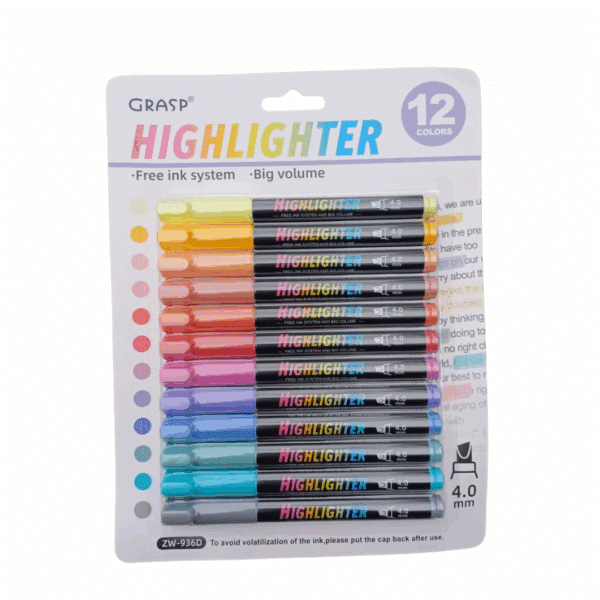 Kit Marca-Texto Cores Vibrantes GRASP | 12 Unidades