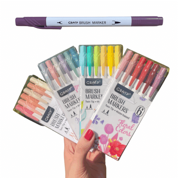 Marcadores Brush Grasp 6 Cores – Dupla Ponta | Tons Suaves e Vibrantes