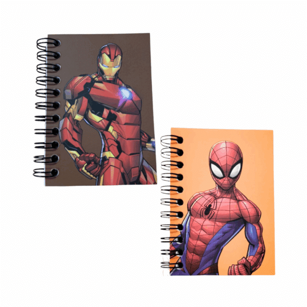 CADERNO DE ANOTAÇÕES MARVEL | MODELO HOMEM-ARANHA E HOMEM DE FERRO | CAPA MOLE | 50 FOLHAS