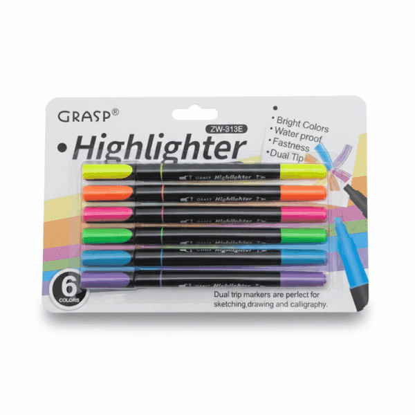 CONJUNTO DE 6 MARCADORES | GRASP HIGHLIGHTER | CORES FLUORESCENTES | PONTA DUPLA
