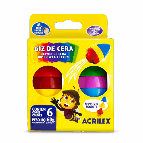 GIZ DE CERA FORMATO FOGUETE 6 CORES - ACRILEX
