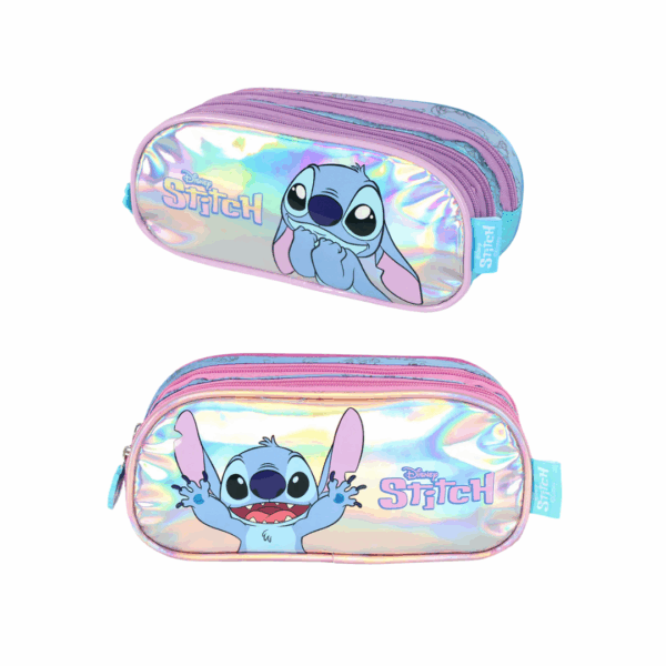 Estojo Escolar Triplo Juvenil Stitch Holográfico - Luxcel