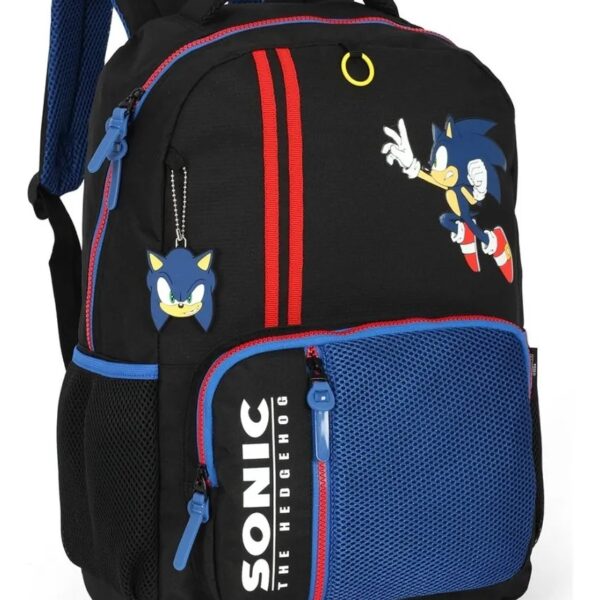 Mochila Juvenil Escolar Sonic the Hedgehog | DE COSTAS | PRETA E AZUL - Luxcel