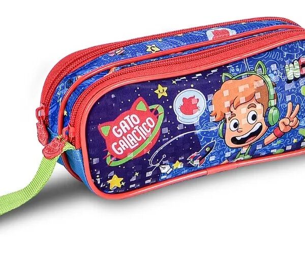 ESTOJO ESCOLAR GATO GALÁCTICO CLIO KIDS | 2 DIVISÓRIAS | ZIPER PERSONALIZADO | ESTAMPA EM PVC