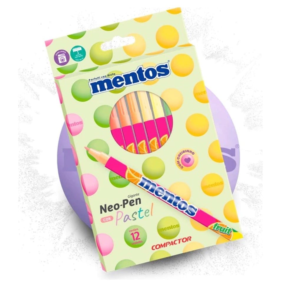 br-11134207-7r98o-m37vi75ztbkr0b CANETINHA MENTOS HIDROGRAFICA | 12 CORES | NEO-PEN GIGANTE | CORES PASTEL | COM CHEIRINHO - COMPACTOR - Imagem 1