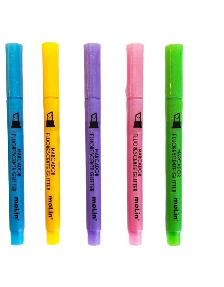 marca_texto_fluorescente_com_glitter_molin_2095_1_938240d3ed3f392b5cc72a4318c2f4f4 MARCA TEXTO FLOURESCENTE COM GLITTER | CORES SORTIDAS - MOLIN - Imagem 1
