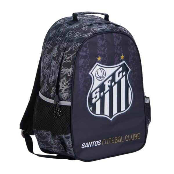 MOCHILA ESPORTIVA ESCOLAR BRASÃO SANTOS FC | PRETA ESTAMPADA | ALÇAS ACOLCHOADAS | ESPAÇOSA | BOLSOS LATERAIS - XERYUS