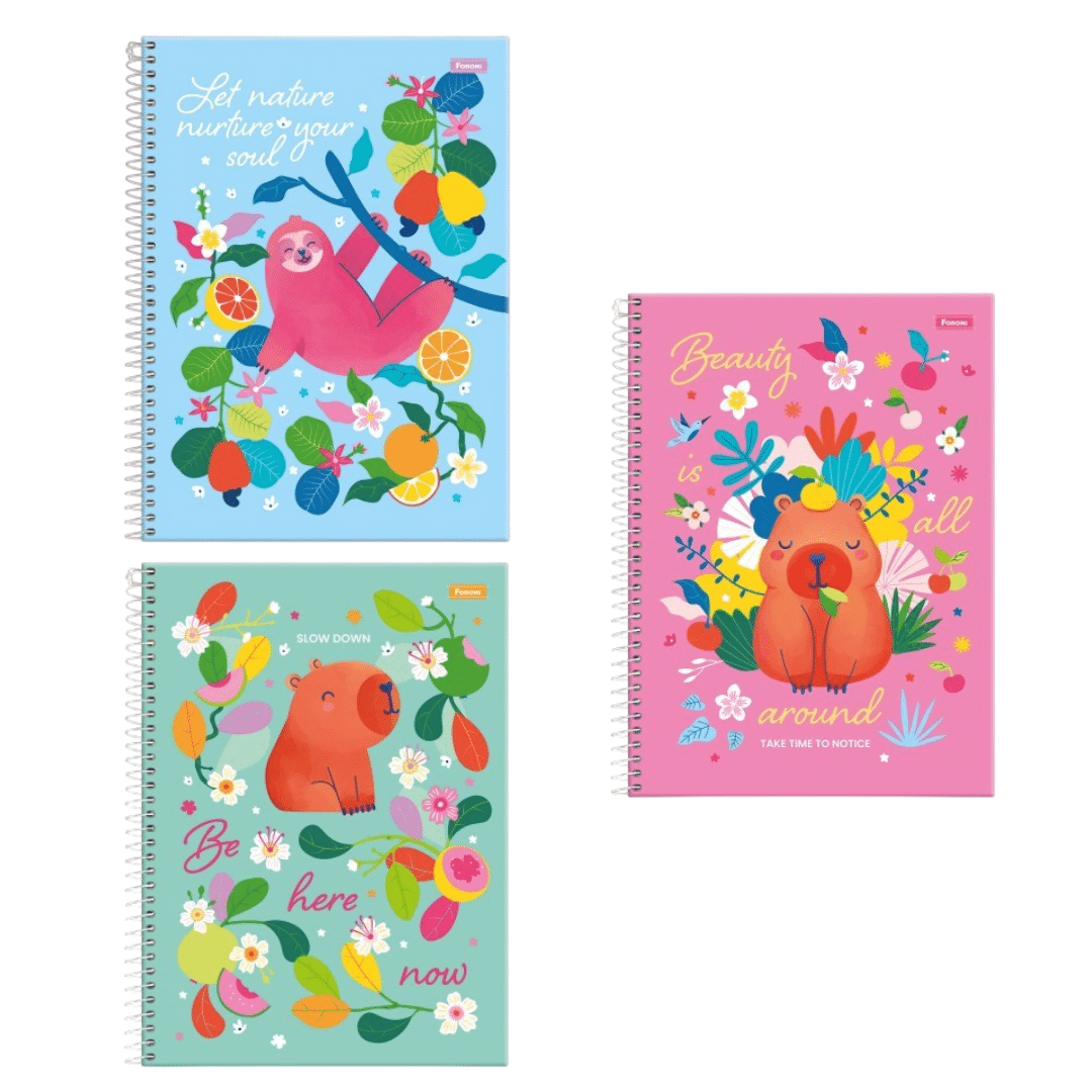 Cópia de Sem nome - 2025-12-10T090510.267 Caderno Universitário Amazzu Capivara e Preguiça | 10 Matérias | Capa Dura | 160fls | Adesivos | Espiral - Foroni - Imagem 1