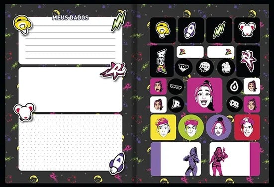 CADERNO BROCHURÃO "DOS ROSA" - 80fls | CARTELA DUPLA DE ADESIVOS - ANIMATIVA - Imagem 7